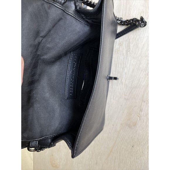 REBECCA MINKOFF Black Leather Quilted Chevron Chain Inset Strap Crossbody Purse - Picture 12 of 16